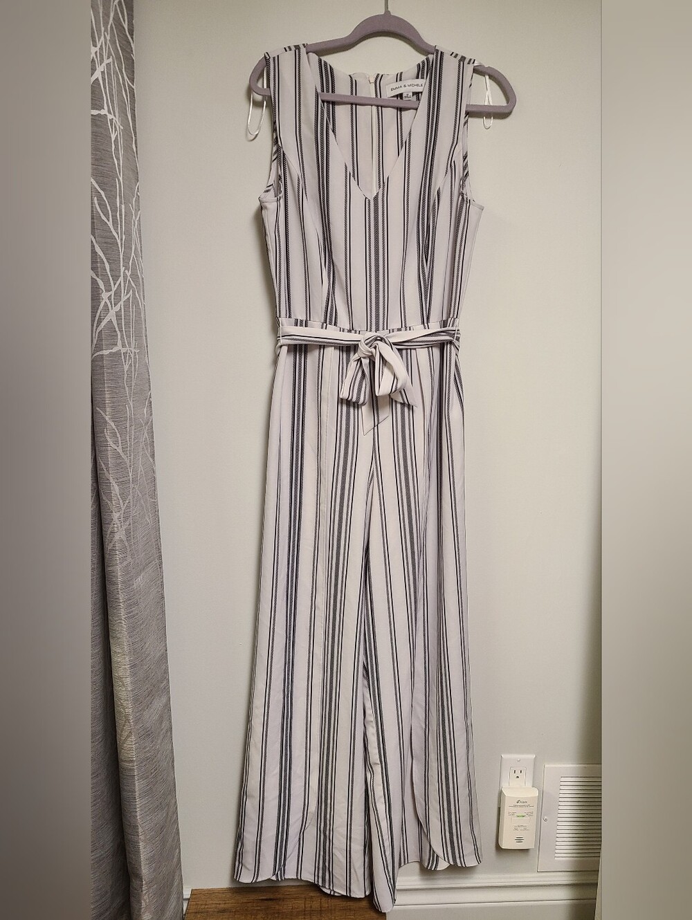 Emma & Michele White Jumpsuit with Black Vertical Stripes